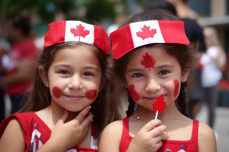 two young girls wearing canadian flags pose photo 780838 3511